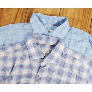 Peter Millar Summer Soft Shirt Men's XL Blue Plaid LS Lightweight Sport Lot of 2